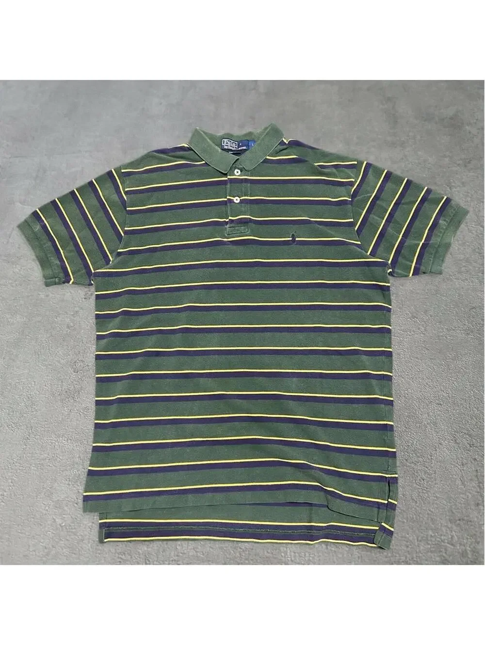 1990s Green Polo With navy & yellow stripes